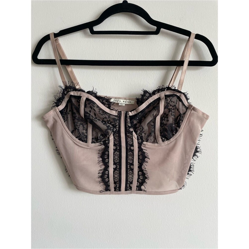 Dark coquette lingerie bra black lace sheer corset underwire bustier L
